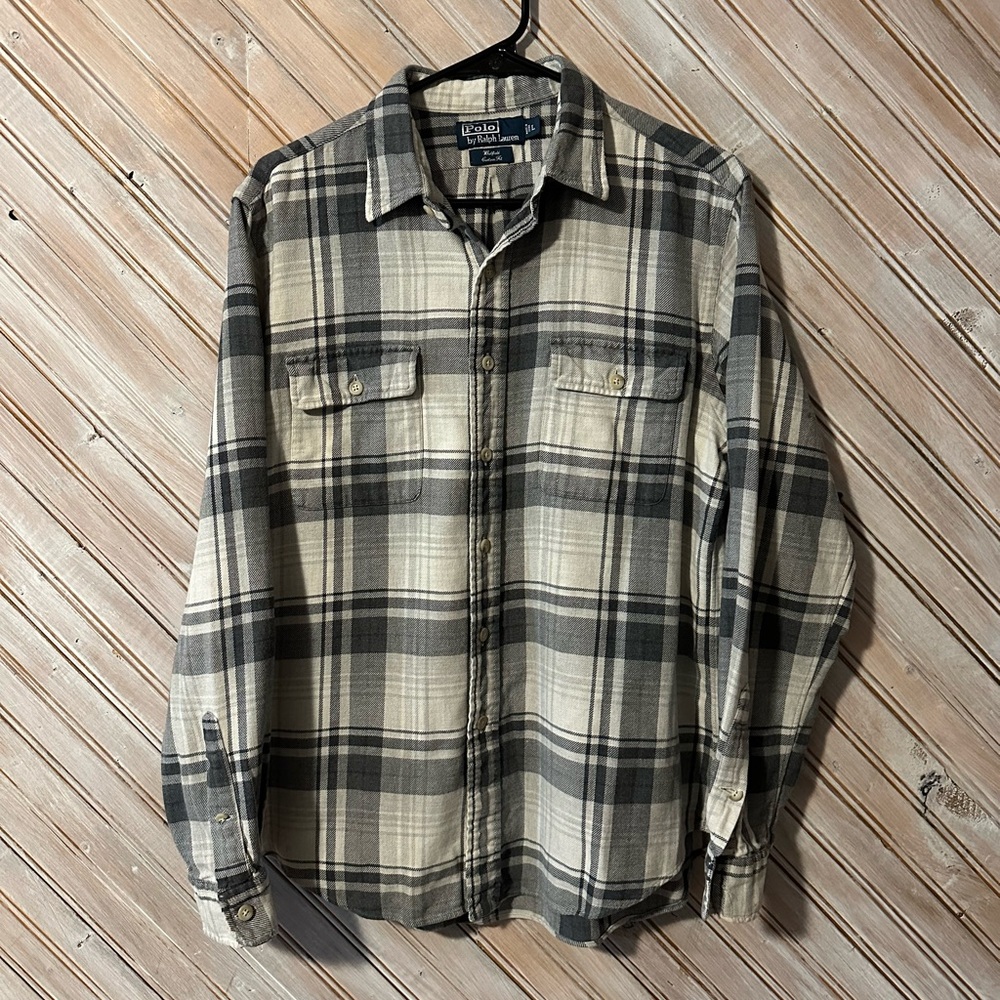 Polo by Ralph Lauren Grey & Black Plaid Casual Button Down Shirt Well Worn